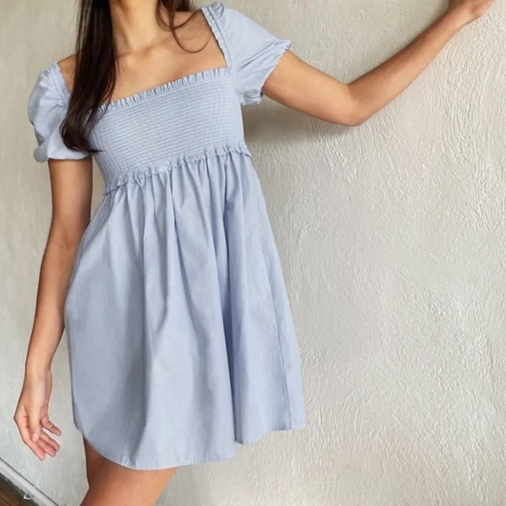 Aritzia Light Blue Smocked Mini Dress